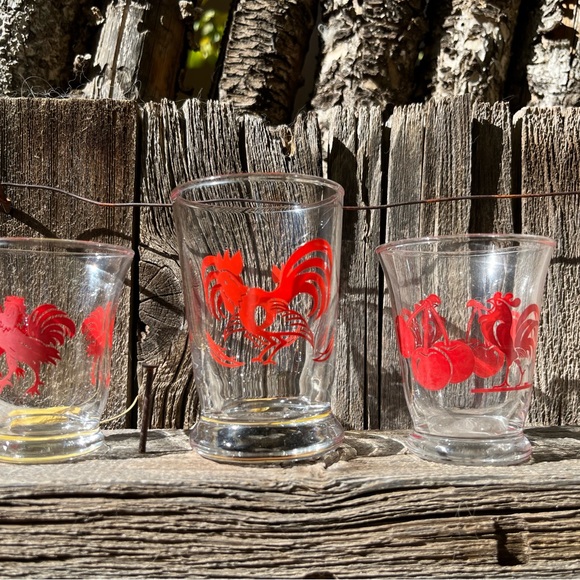Libby Red Rooster Vintage Set of Chicken Juice Glasses Red Rooster & Cherry Cups - Picture 12 of 12